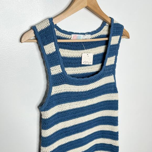 Free People Beach Womens Felicity Crochet Sweater Mini Dress Small Blue Stripe - Picture 6 of 13